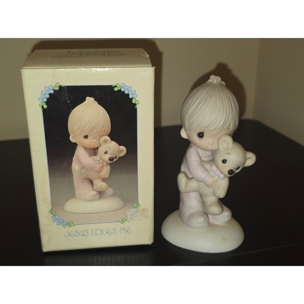 Enesco Jonathan & David “Jesus‎ Loves Me” Figurine 1978 Vintage w Box E-1372 /B